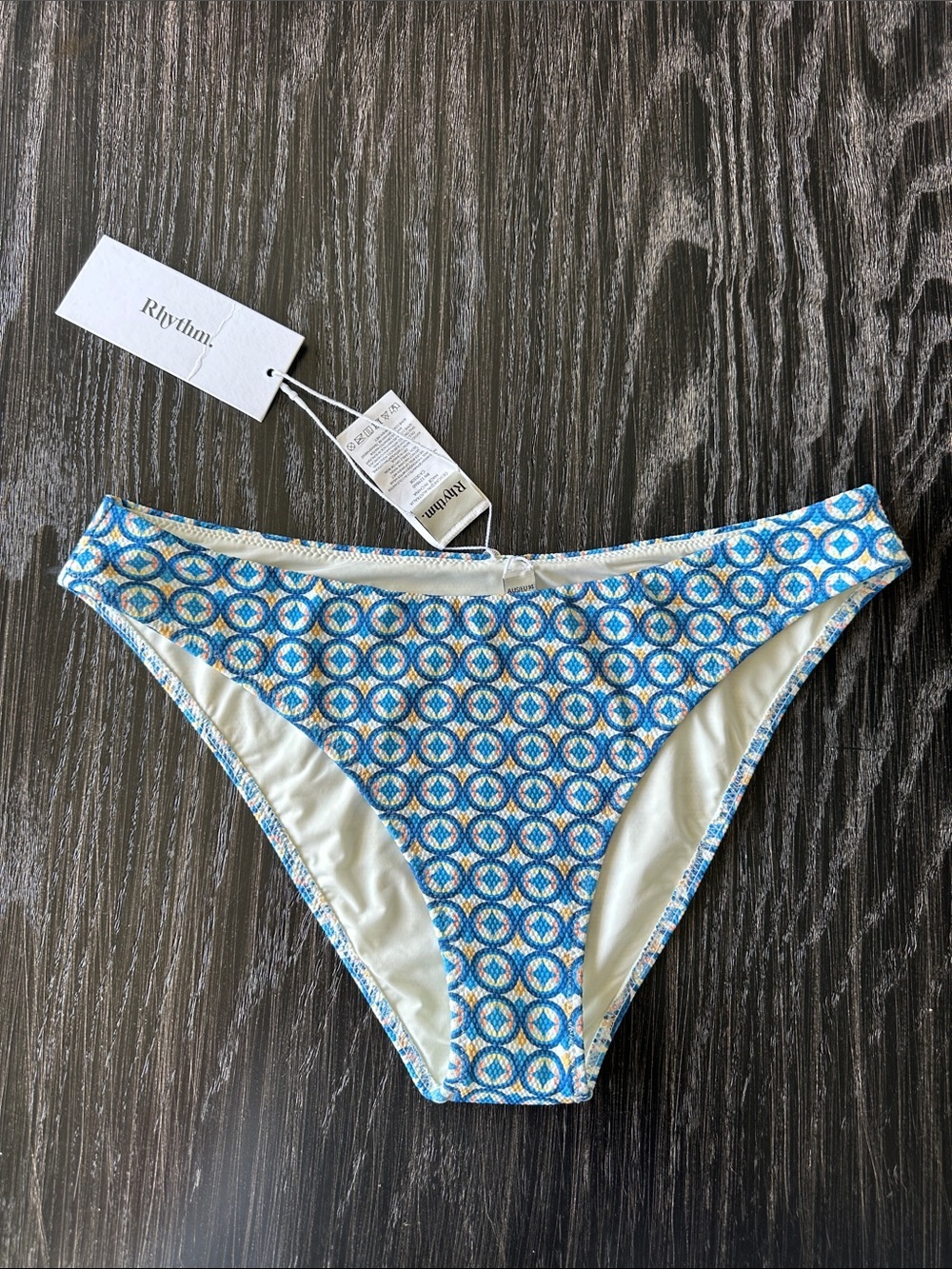 NWT Rhythm. Atoll Holiday Pant White Blue Bikini Bottom, Size XL